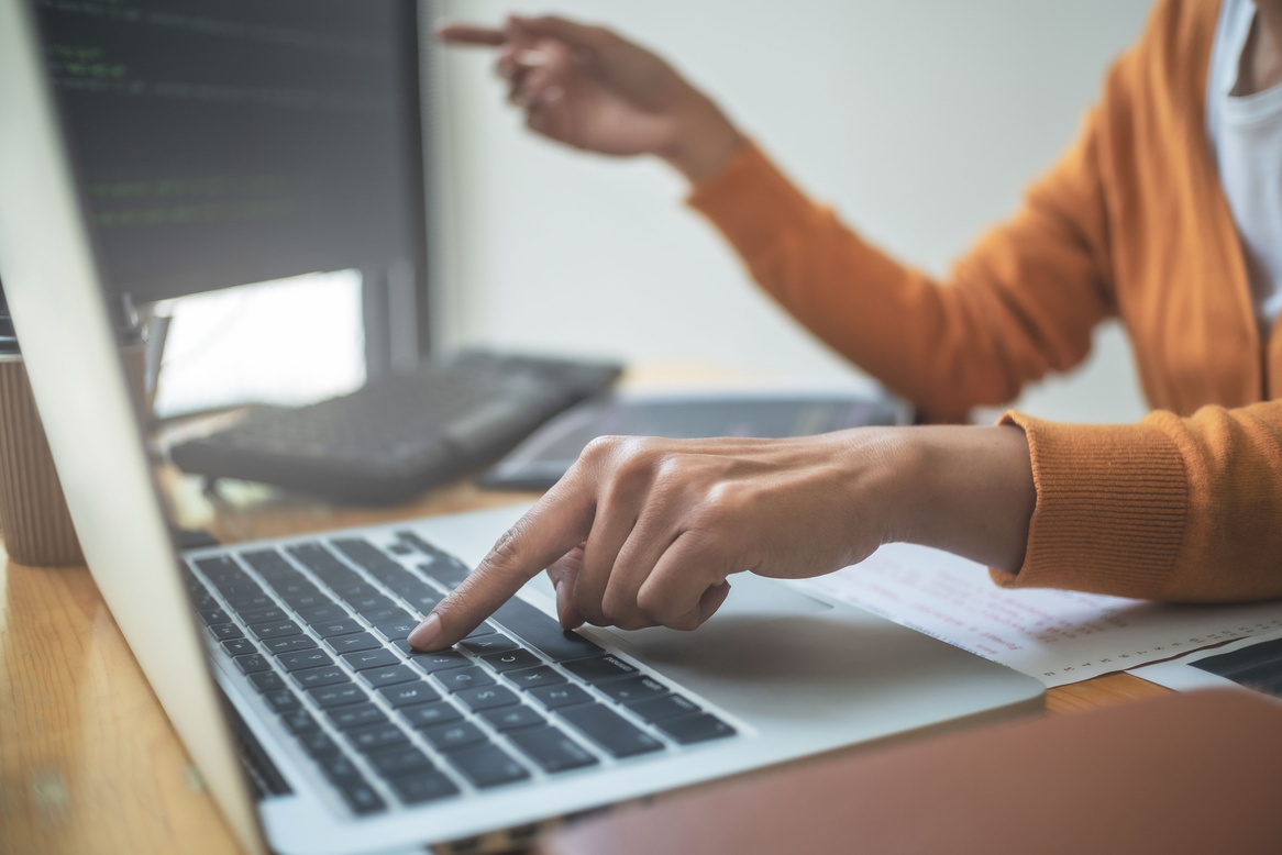 Software developer programmer coding data technologies.